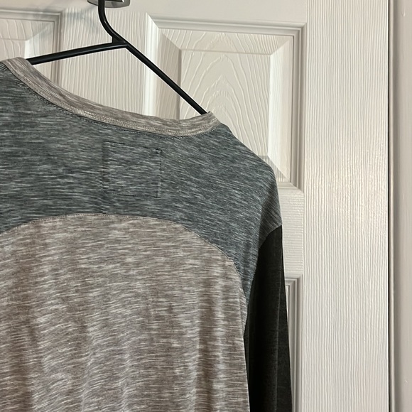 Multi pattern knit top, tan and olive green - Picture 5 of 5